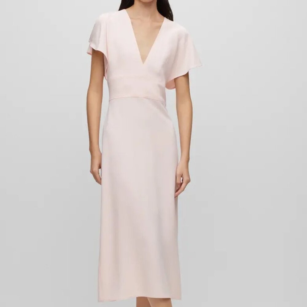Boss Hugo Boss Dawinga Flutter Sleeve A-Line Dress in Pink Cream